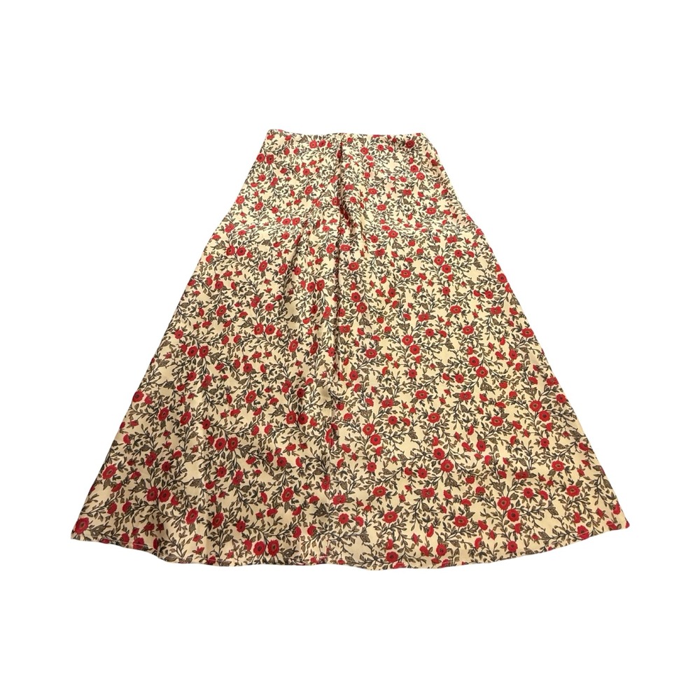 Unbranded Floral Midi Skirt Women S Cream Red A-Line Elastic Waist Cottagecore
